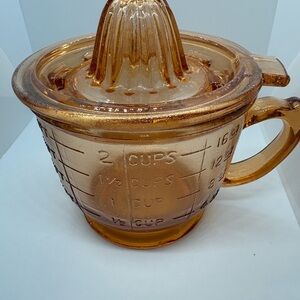 Depression Style Amber Glass Citrus Juicer with Measuring Cup